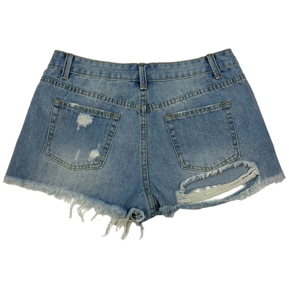 Revolve by the way. Distressed Ripped Split Hem Button Fly Cut Off Shorts 28 - Picture 2 of 7